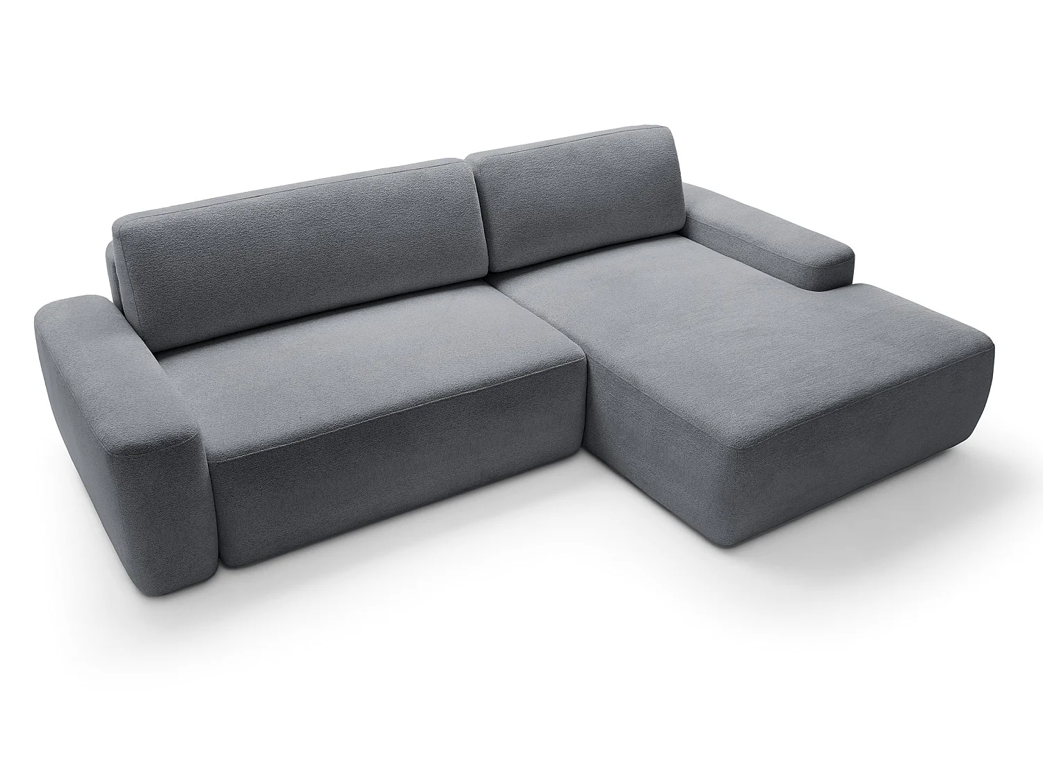 Canapé d'angle Orea M 265 cm convertible - formes arrondies, design moderne, canapé d'angle avec rangement, droite, gris foncé