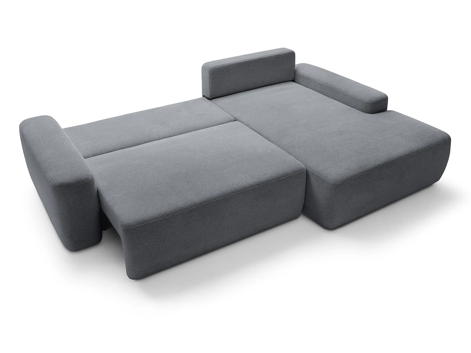 Canapé d'angle Orea M 265 cm convertible - formes arrondies, design moderne, canapé d'angle avec rangement, droite, gris foncé