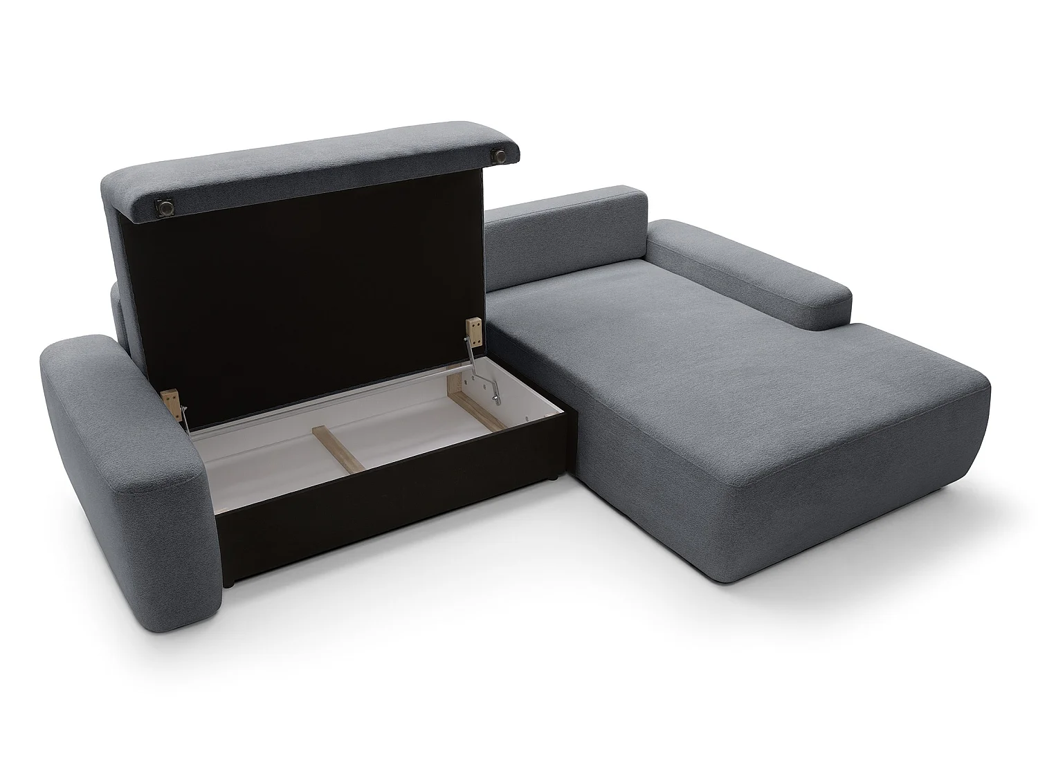Canapé d'angle Orea M 265 cm convertible - formes arrondies, design moderne, canapé d'angle avec rangement, droite, gris foncé