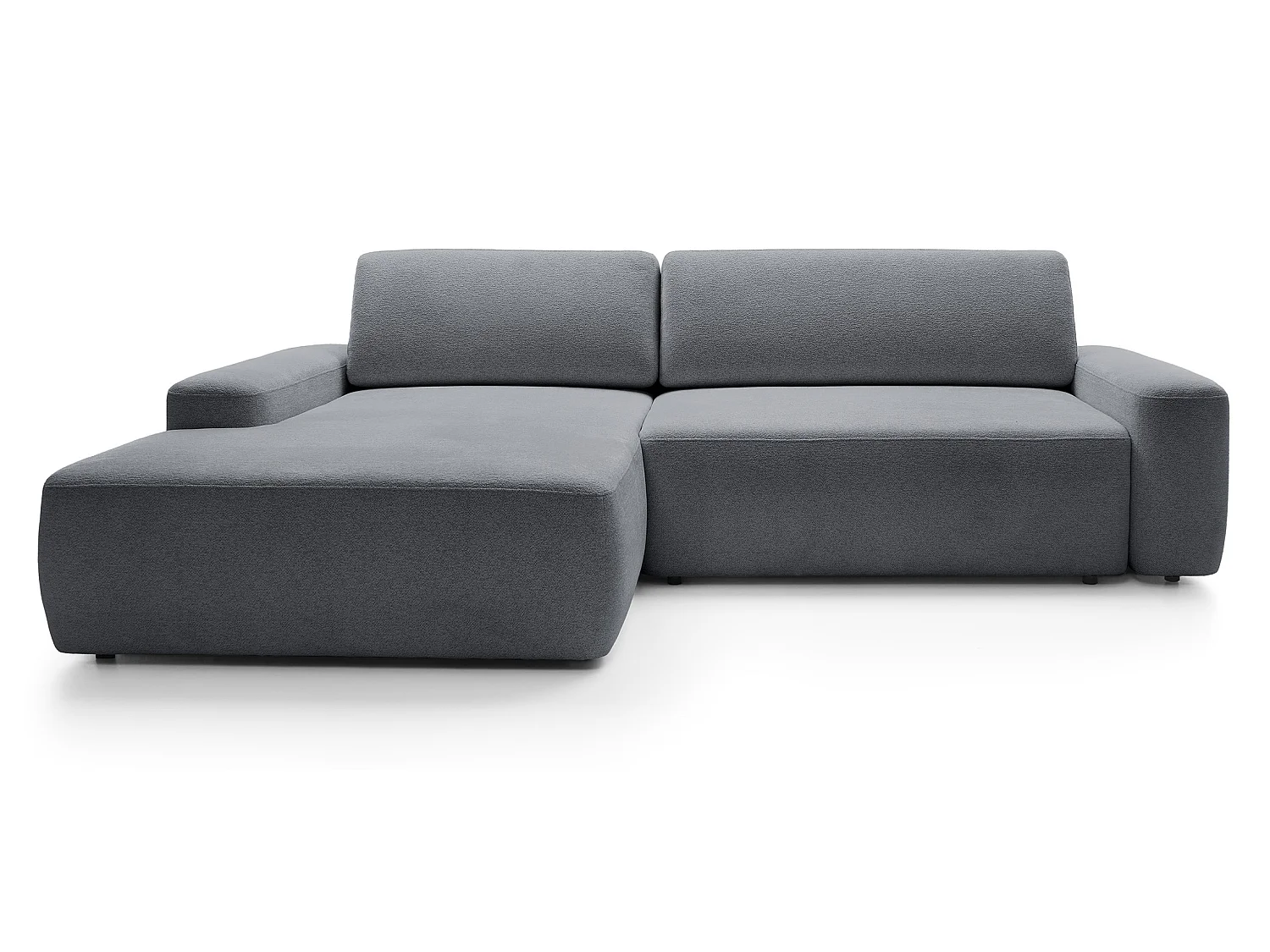 Canapé d'angle Orea M 265 cm convertible - formes arrondies, design moderne, canapé d'angle avec rangement, gauche, gris foncé