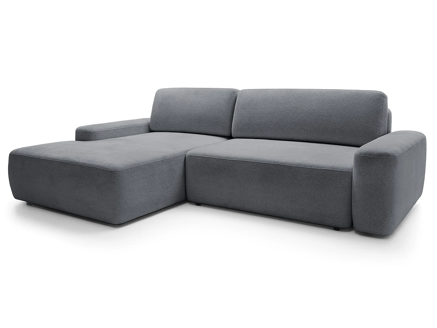 Canapé d'angle Orea M 265 cm convertible - formes arrondies, design moderne, canapé d'angle avec rangement, gauche, gris foncé