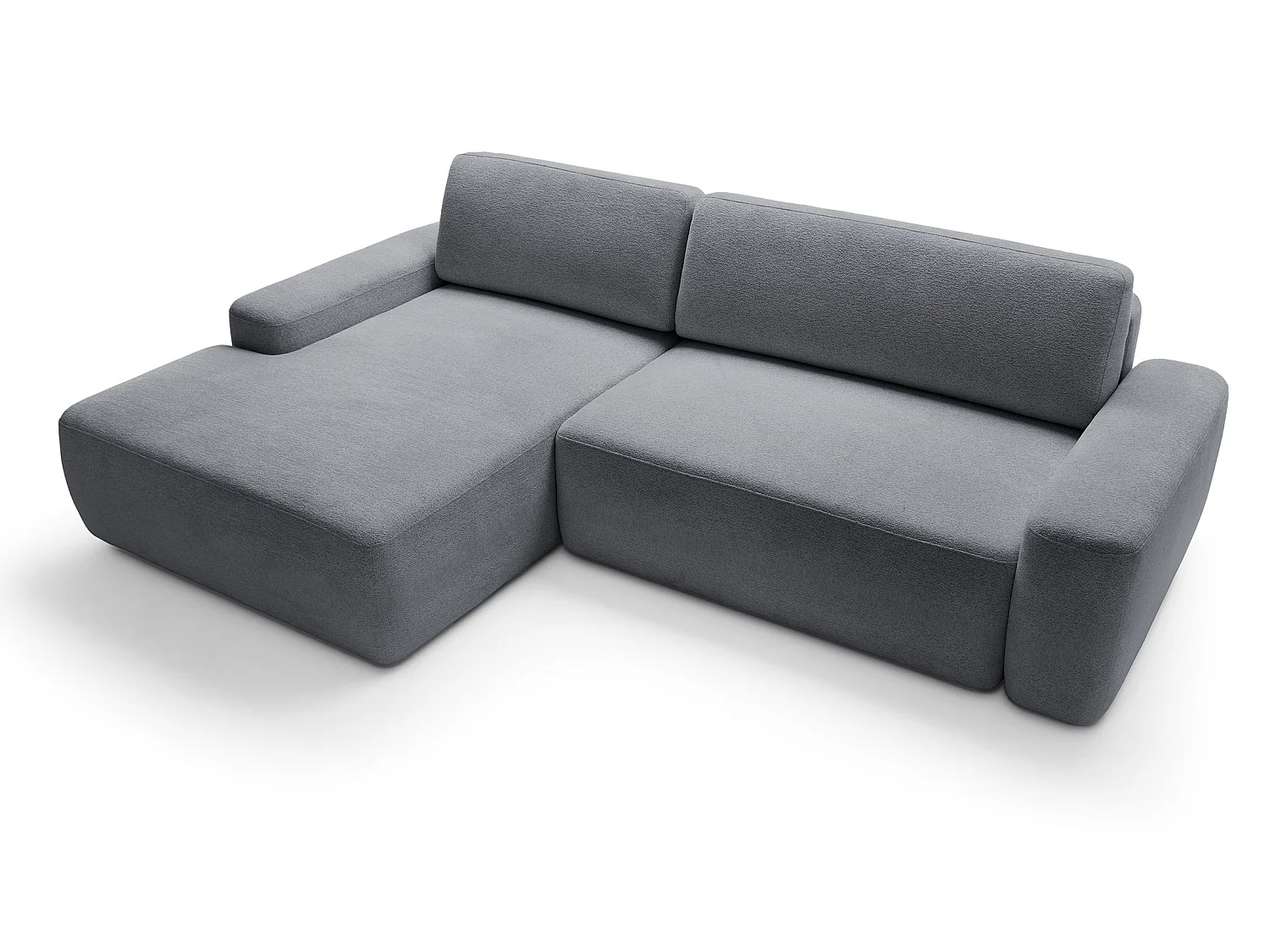 Canapé d'angle Orea M 265 cm convertible - formes arrondies, design moderne, canapé d'angle avec rangement, gauche, gris foncé