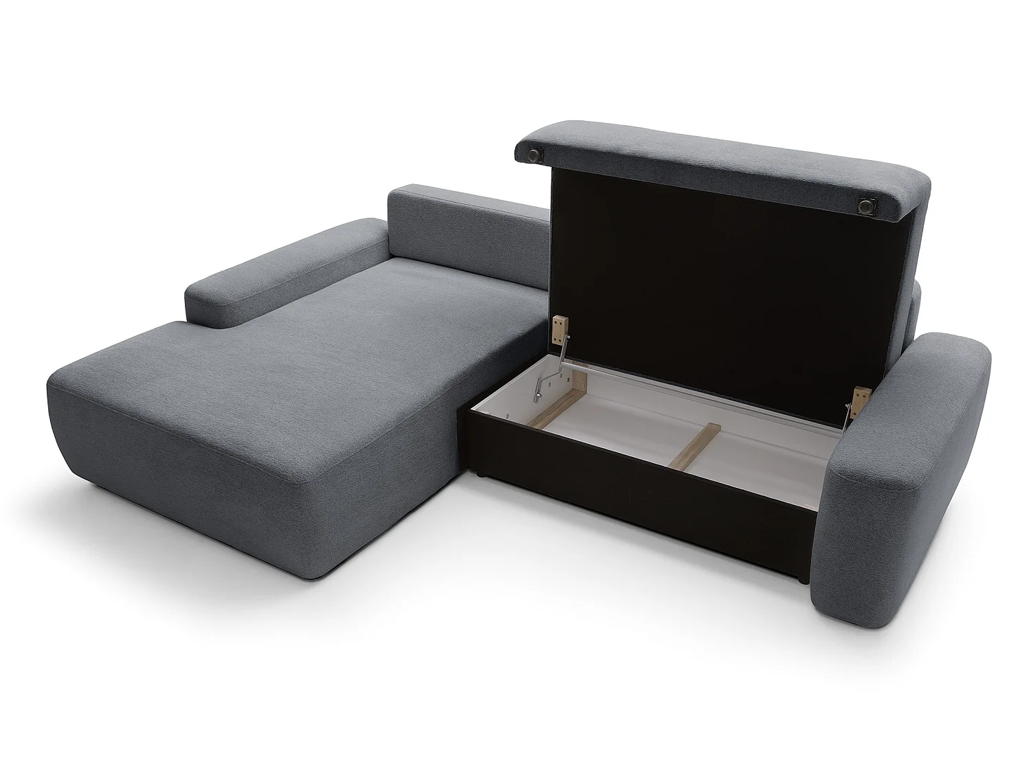 Canapé d'angle Orea M 265 cm convertible - formes arrondies, design moderne, canapé d'angle avec rangement, gauche, gris foncé
