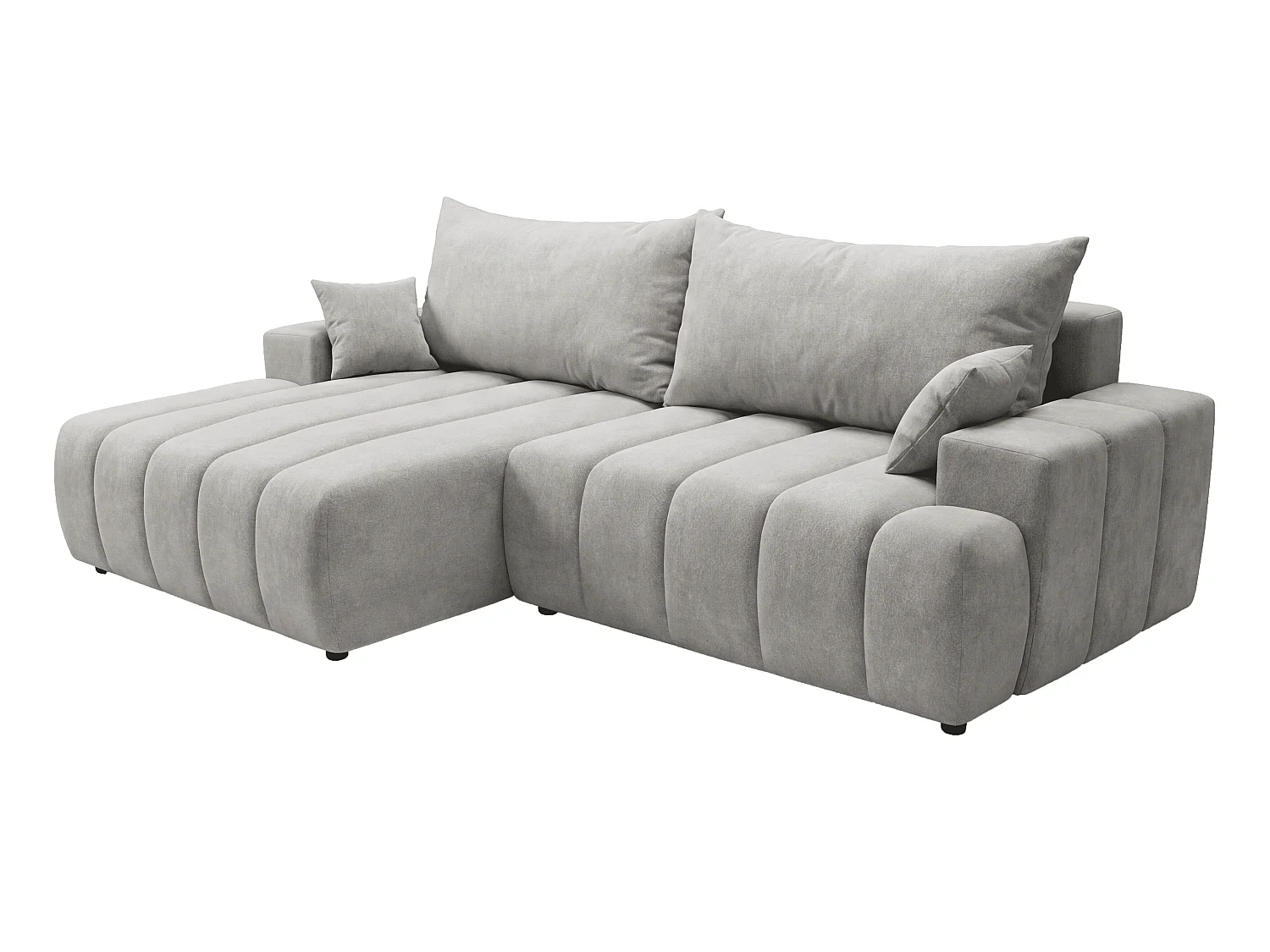 Canapé d'angle Hago 270 cm avec coffre de rangement, canapé convertible moderne, gauche, gris clair