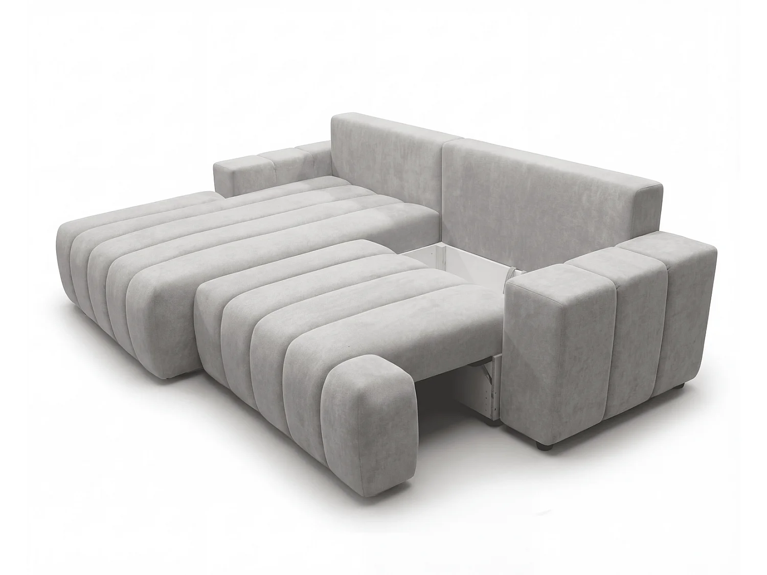 Canapé d'angle Hago 270 cm avec coffre de rangement, canapé convertible moderne, gauche, gris clair