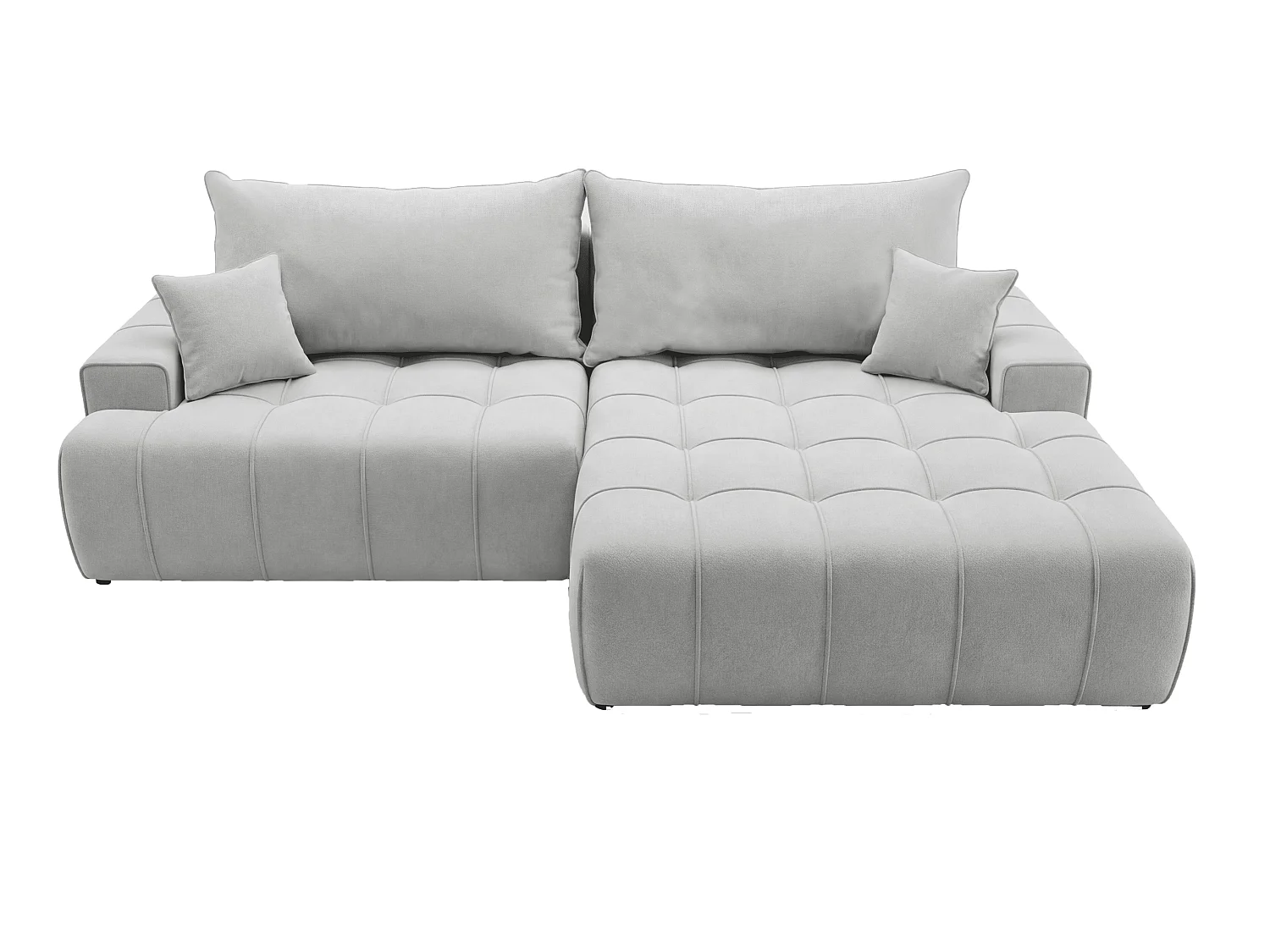 Canapé d'angle moderne Arvio 270 cm, convertible avec rangement, canapé design pour salon, droite, gris clair