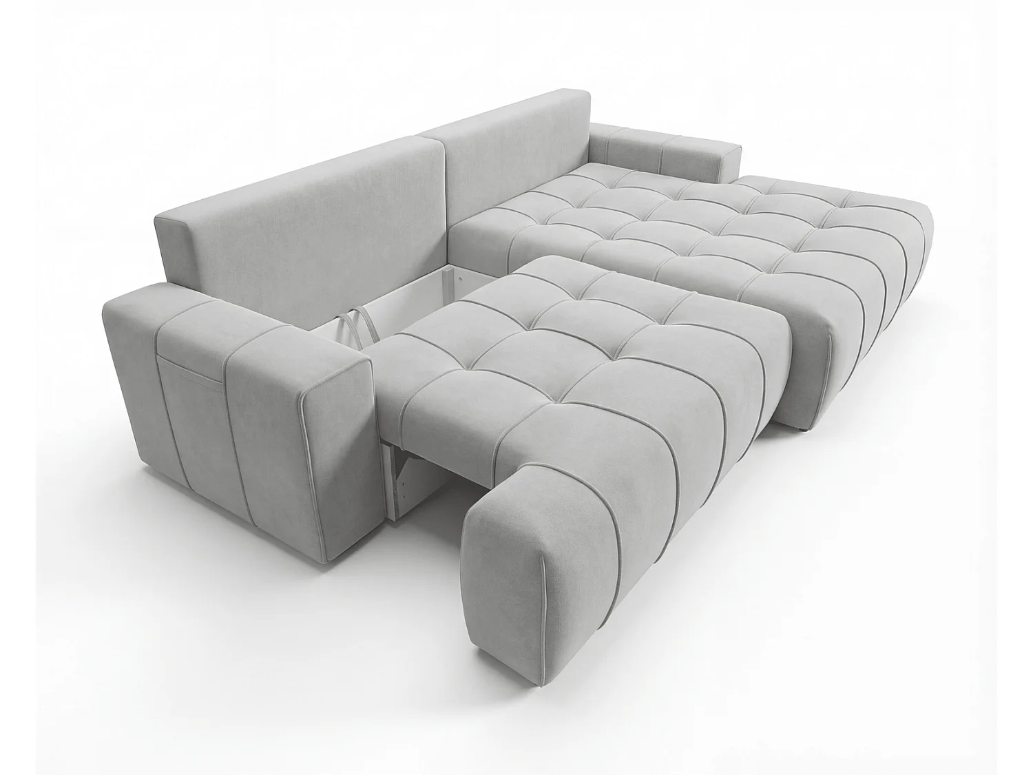 Canapé d'angle moderne Arvio 270 cm, convertible avec rangement, canapé design pour salon, droite, gris clair