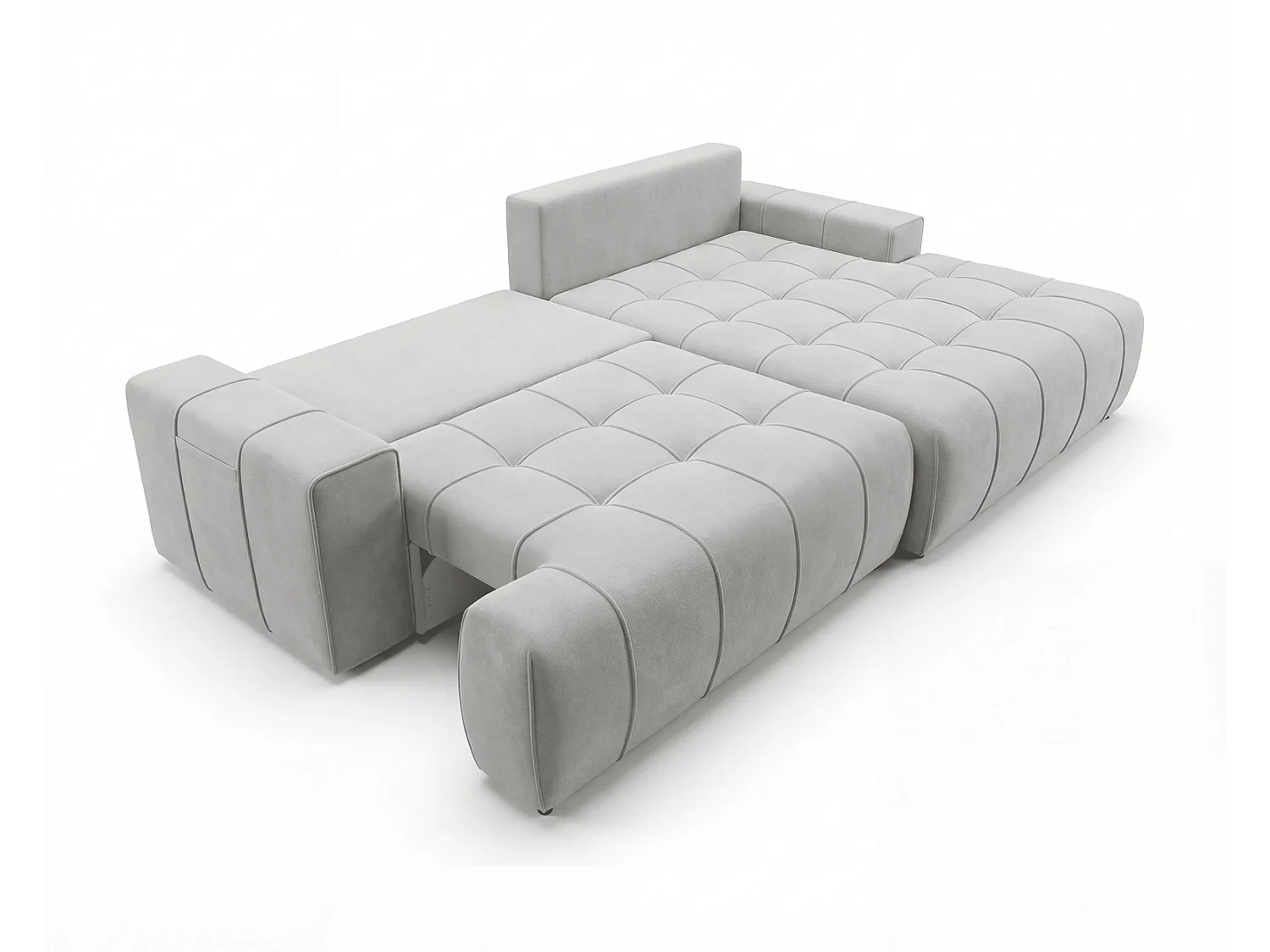 Canapé d'angle moderne Arvio 270 cm, convertible avec rangement, canapé design pour salon, droite, gris clair