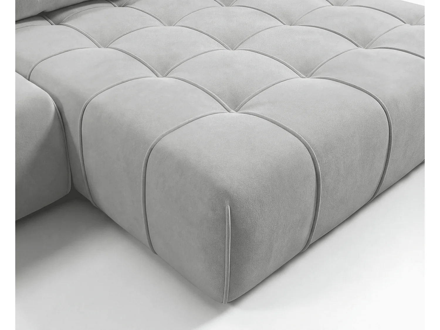 Canapé d'angle moderne Arvio 270 cm, convertible avec rangement, canapé design pour salon, droite, gris clair