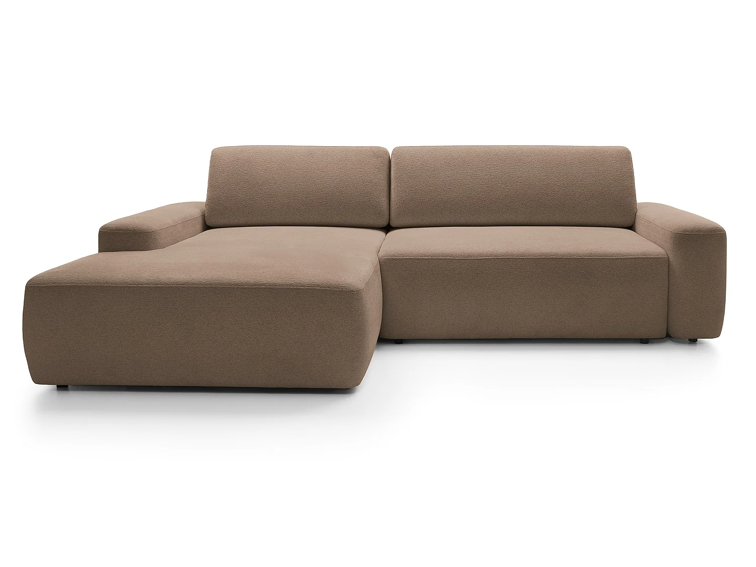 Canapé d'angle Orea M 265 cm convertible - formes arrondies, design moderne, canapé d'angle avec rangement, gauche, brun