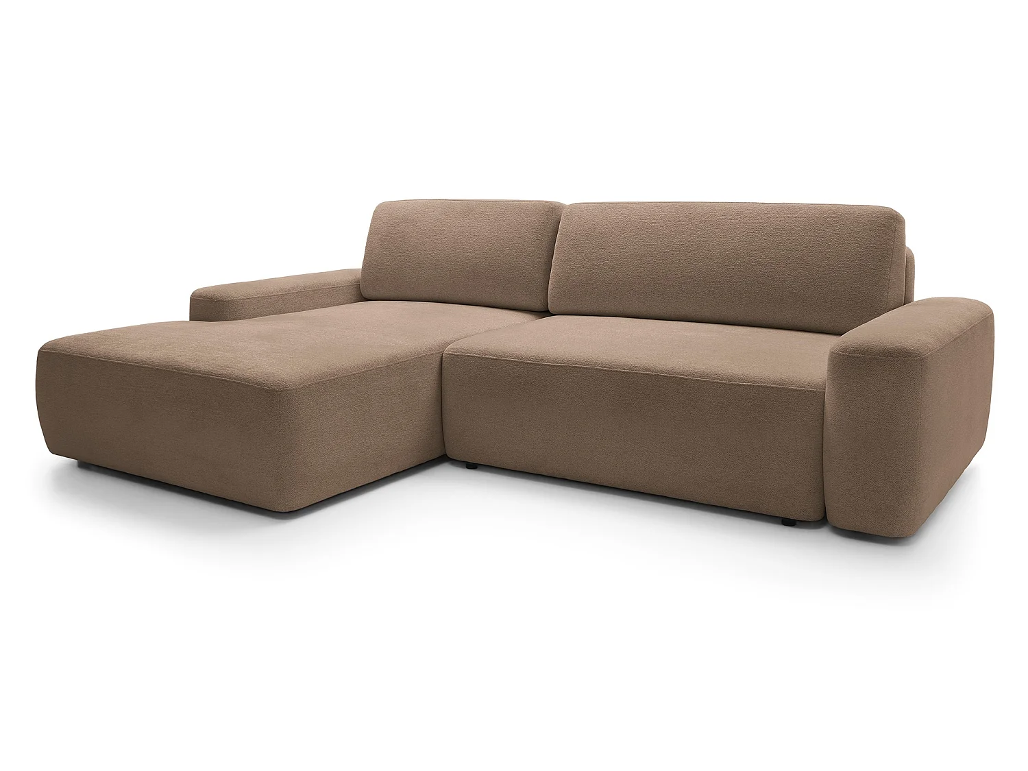 Canapé d'angle Orea M 265 cm convertible - formes arrondies, design moderne, canapé d'angle avec rangement, gauche, brun
