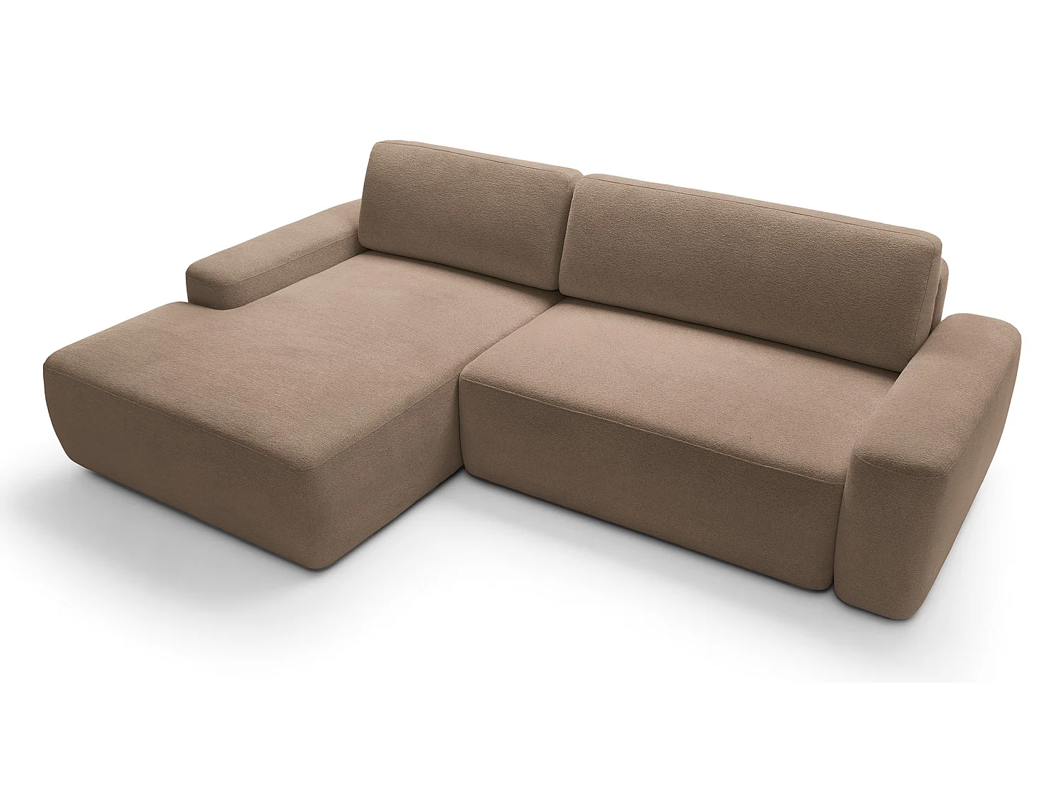 Canapé d'angle Orea M 265 cm convertible - formes arrondies, design moderne, canapé d'angle avec rangement, gauche, brun