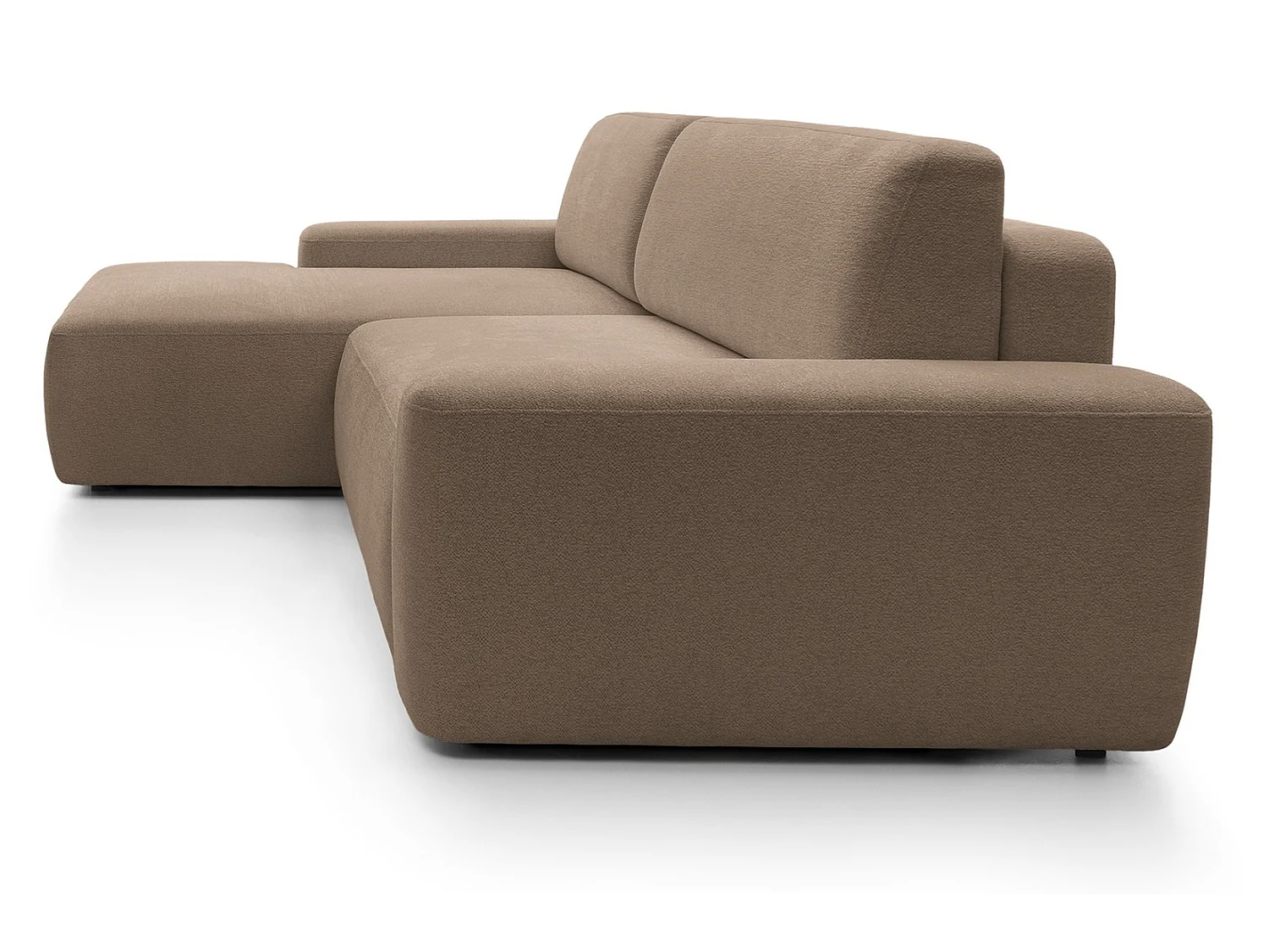 Canapé d'angle Orea M 265 cm convertible - formes arrondies, design moderne, canapé d'angle avec rangement, gauche, brun