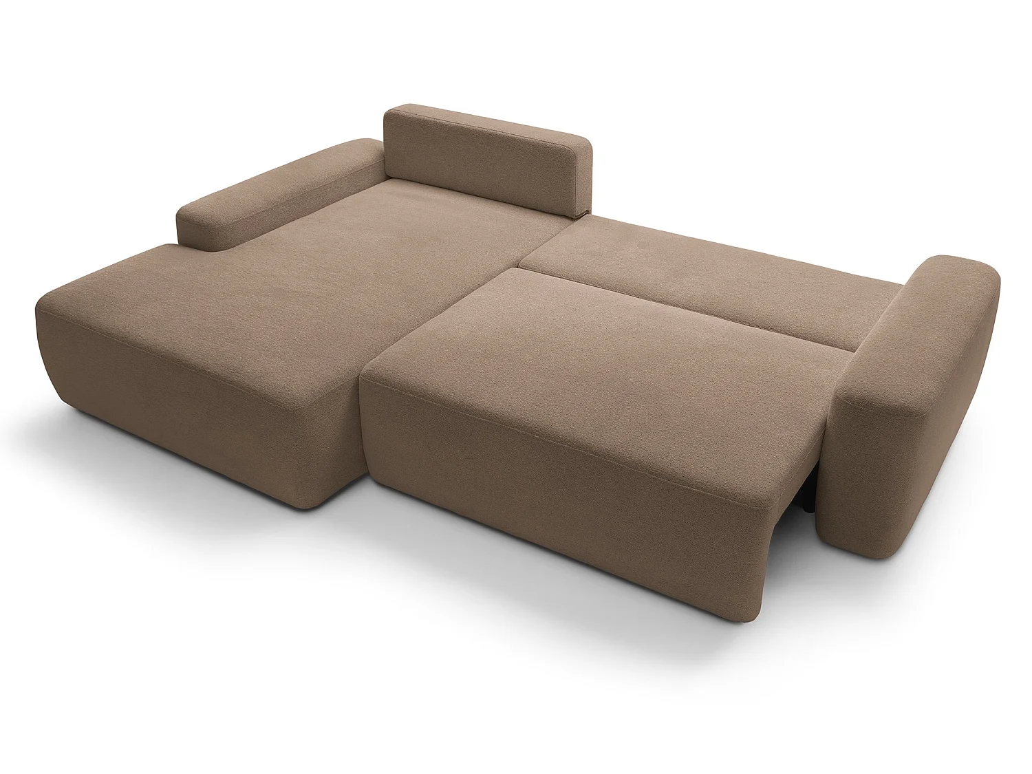 Canapé d'angle Orea M 265 cm convertible - formes arrondies, design moderne, canapé d'angle avec rangement, gauche, brun