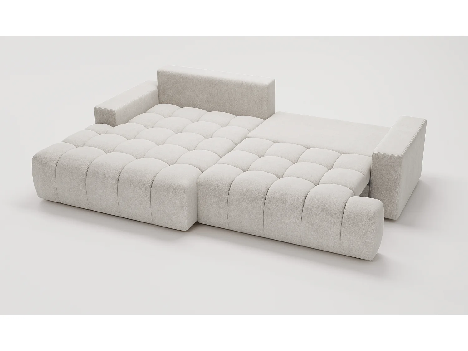 Canapé d'angle convertible Novira 270 cm pour salon, style moderne, coffre de rangement, coussins, gauche, gris clair