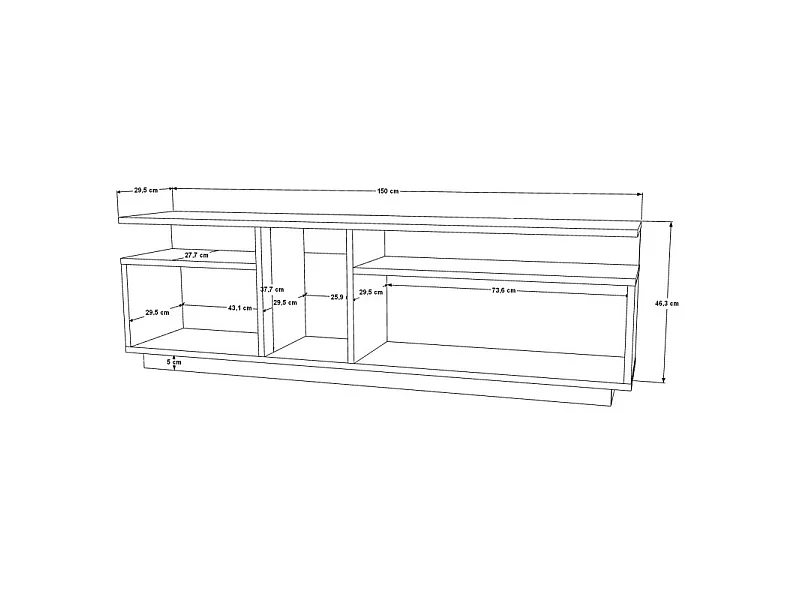 Meuble TV 55 Pouces 3 Portes 5 Niches Chêne et Gris L 150 H 46.3 P 29.5 cm
