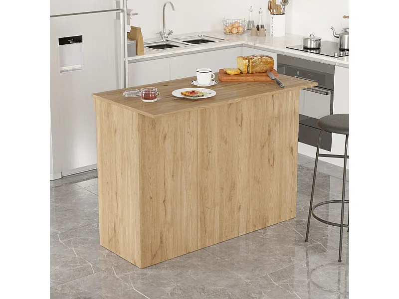 Ilot de Cuisine 2 Portes 4 Niches Chêne 2 Couverts L 120 H 88.2 P 60 cm