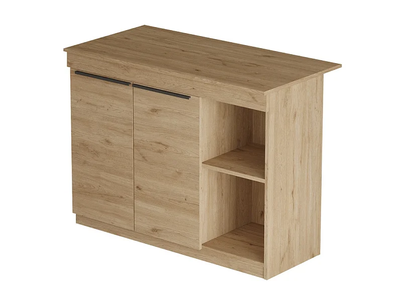 Ilot de Cuisine 2 Portes 4 Niches Chêne 2 Couverts L 120 H 88.2 P 60 cm