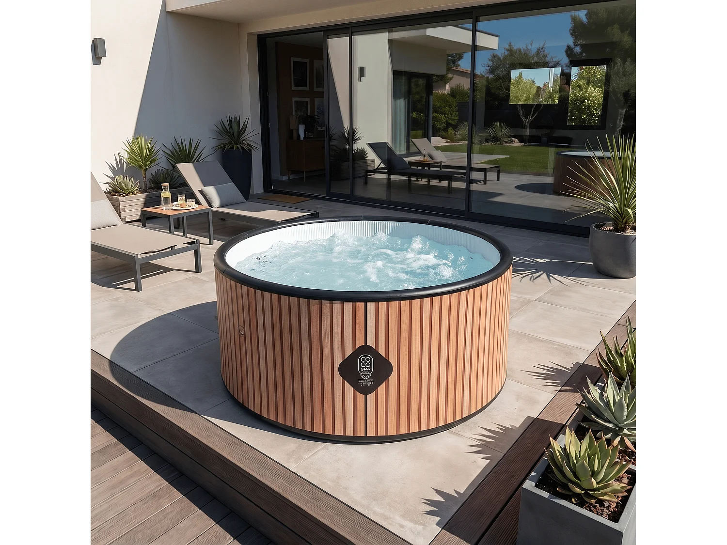 Spa gonflable chauffant & massant imitation bois 150 cm
