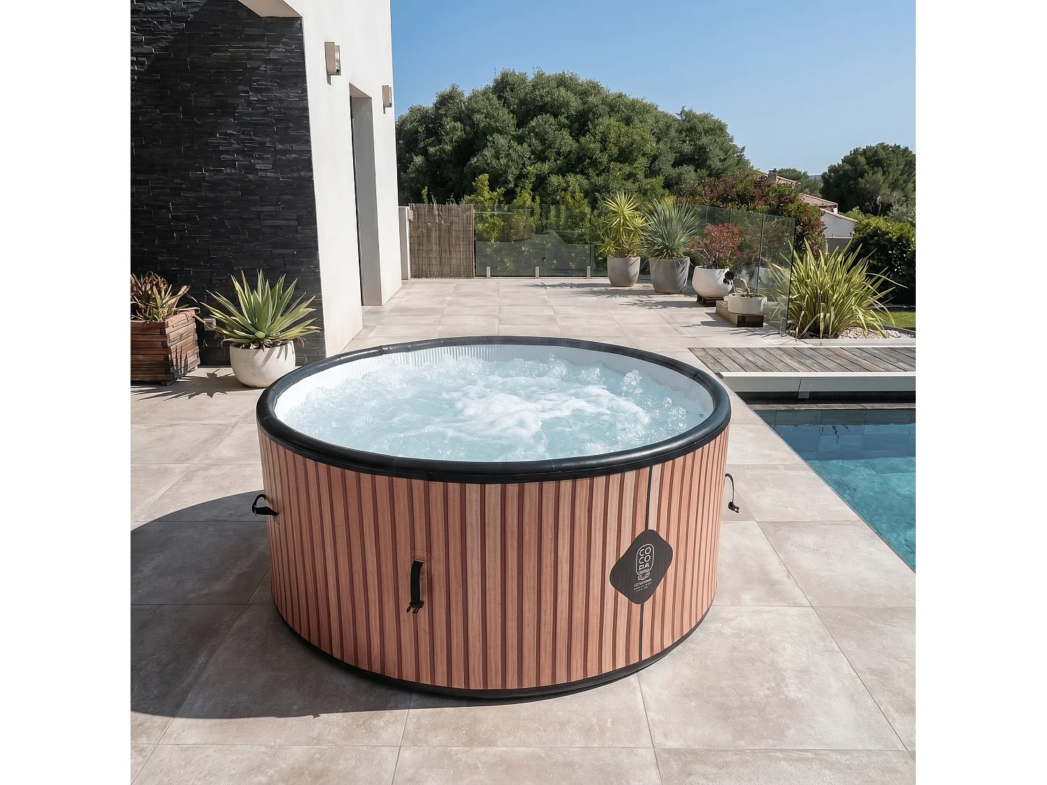 Spa gonflable chauffant & massant imitation bois 150 cm
