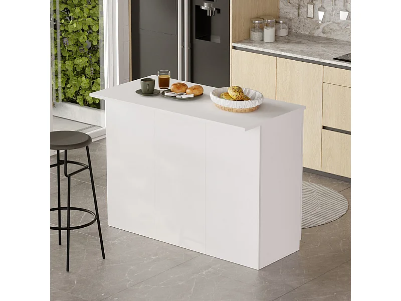 Ilot de Cuisine 2 Portes 4 Niches Blanc 2 Couverts L 120 H 88.2 P 60 cm