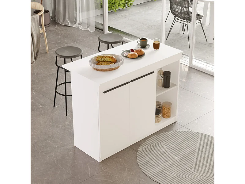 Ilot de Cuisine 2 Portes 4 Niches Blanc 2 Couverts L 120 H 88.2 P 60 cm