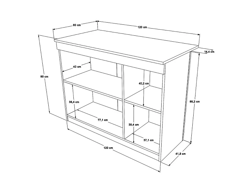 Ilot de Cuisine 2 Portes 4 Niches Blanc 2 Couverts L 120 H 88.2 P 60 cm