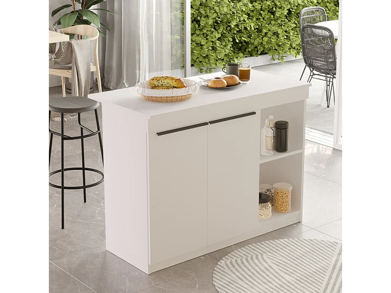 Ilot de Cuisine 2 Portes 4 Niches Blanc 2 Couverts L 120 H 88.2 P 60 cm