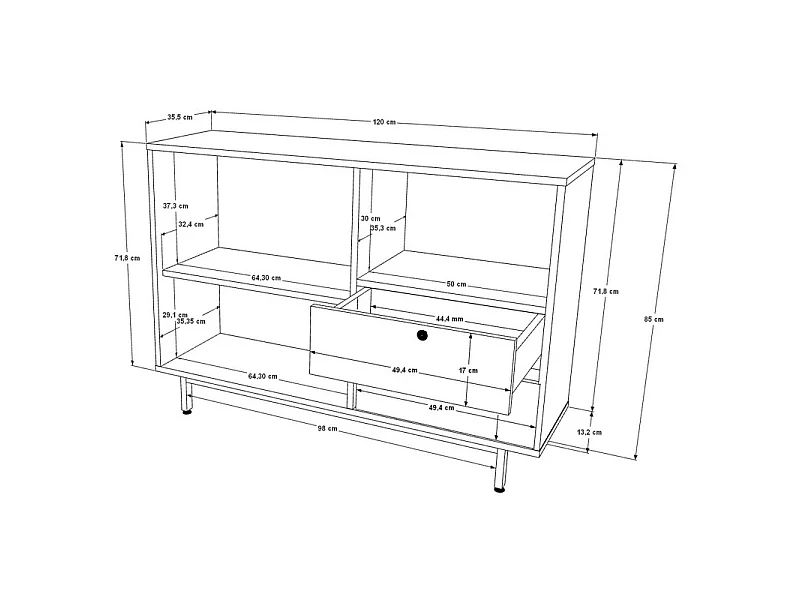 Meuble d'Entrée Chêne et Vert Olive 2 Portes 2 Tiroirs L 120 H 85 P 35.5 cm