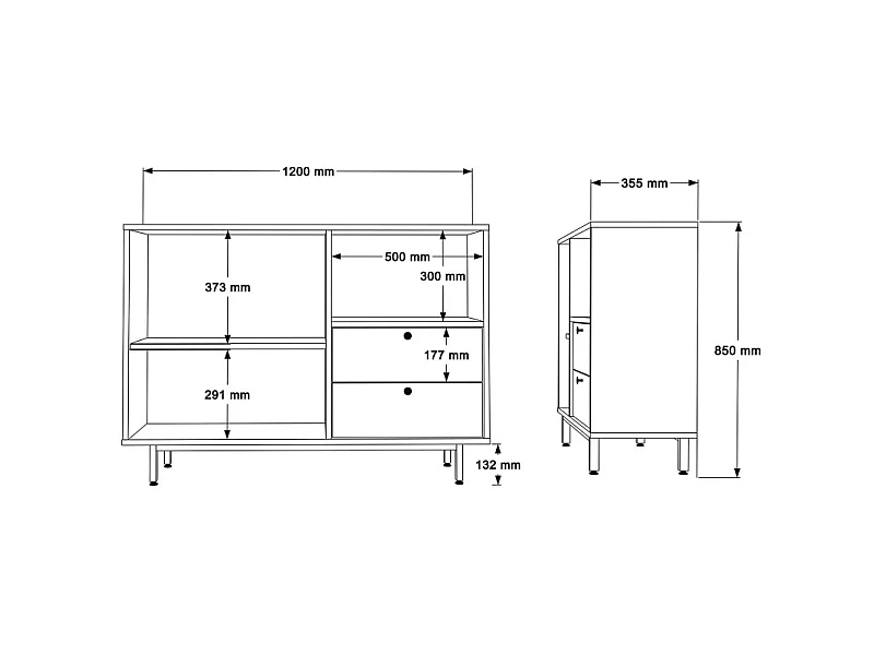 Meuble d'Entrée Chêne et Vert Olive 2 Portes 2 Tiroirs L 120 H 85 P 35.5 cm