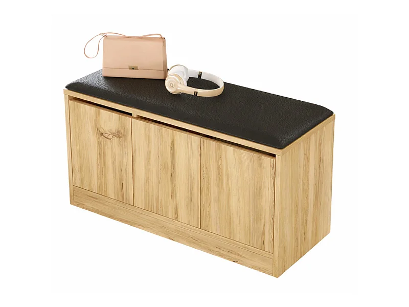 Banc à Chaussures avec Coussin 3 Portes 4 Niches Chêne L 90 H 45.8 P 35.5 cm