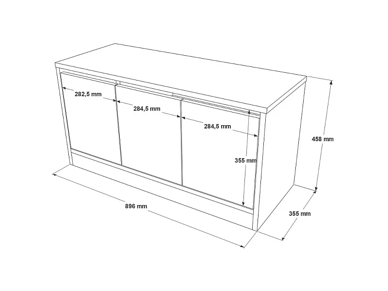 Banc à Chaussures avec Coussin 3 Portes 4 Niches Chêne L 90 H 45.8 P 35.5 cm