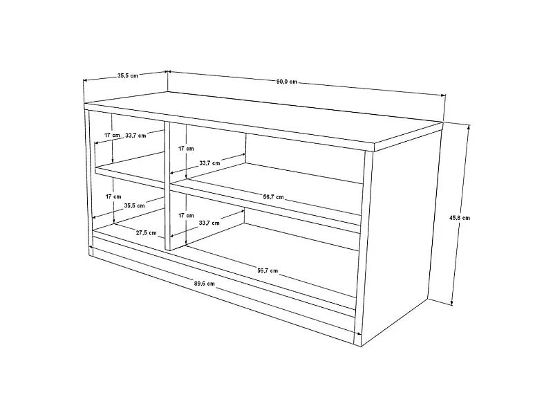 Banc à Chaussures avec Coussin 3 Portes 4 Niches Blanc L 90 H 45.8 P 35.5 cm