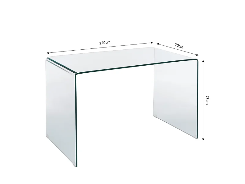 Bureau GINZA verre trempé transparent 120cm
