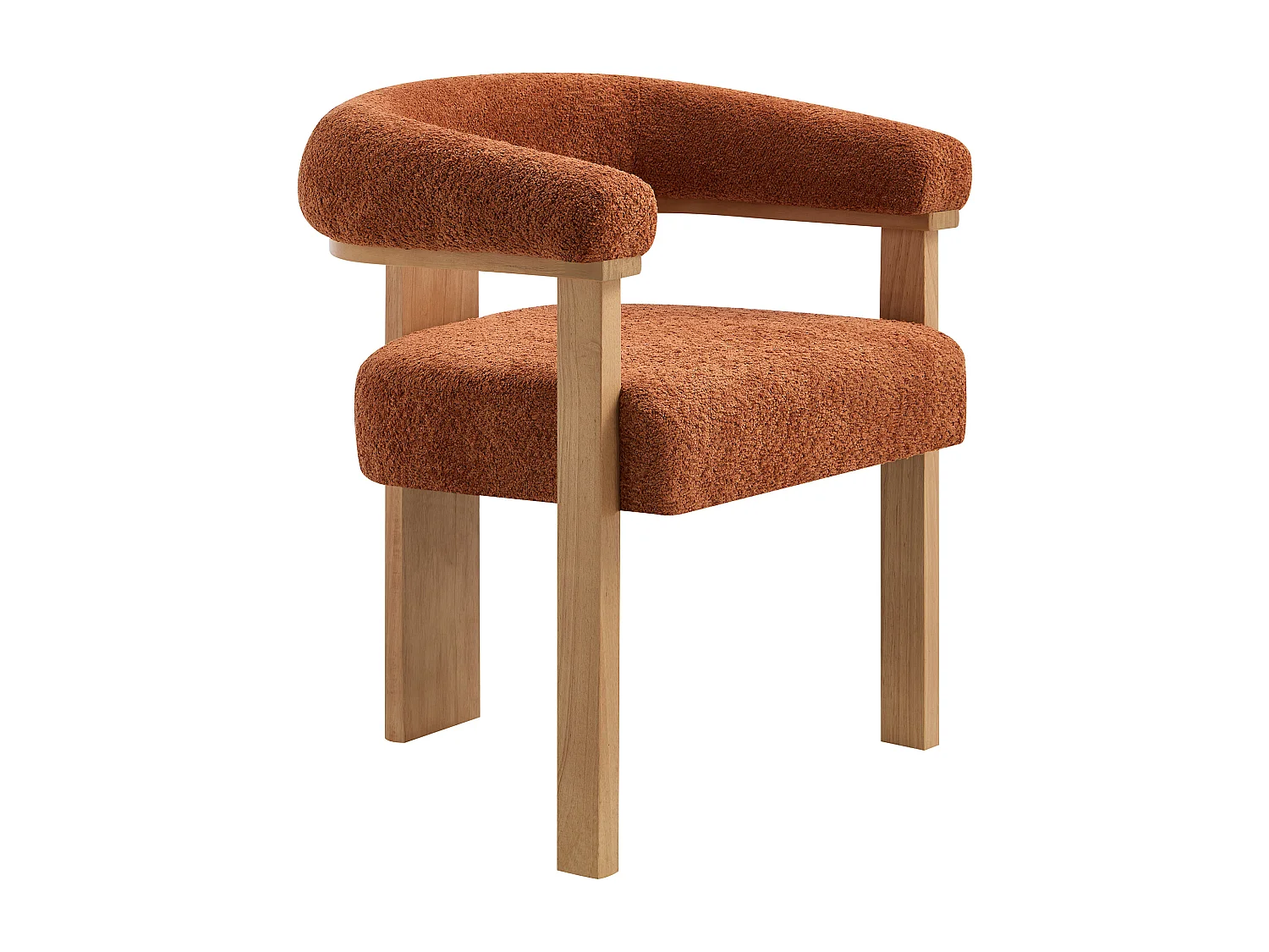 Lot de 2 chaises avec accoudoirs en tissu bouclette et bois d’hévéa naturel - Terracotta - LIVELIA