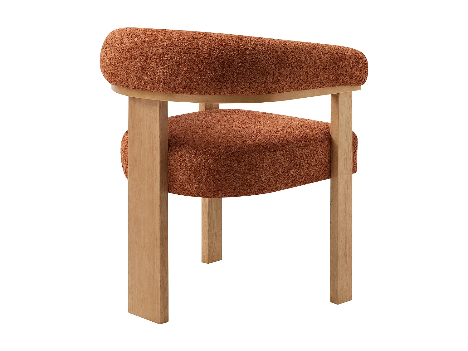 Lot de 2 chaises avec accoudoirs en tissu bouclette et bois d’hévéa naturel - Terracotta - LIVELIA