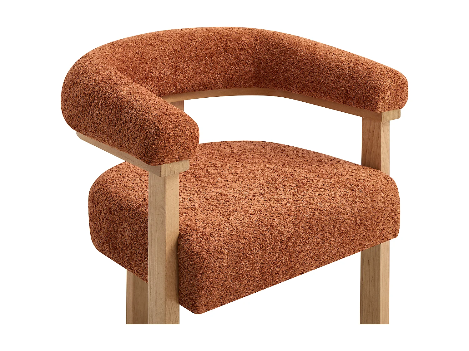 Lot de 6 chaises avec accoudoirs en tissu bouclette et bois d’hévéa naturel - Terracotta - LIVELIA