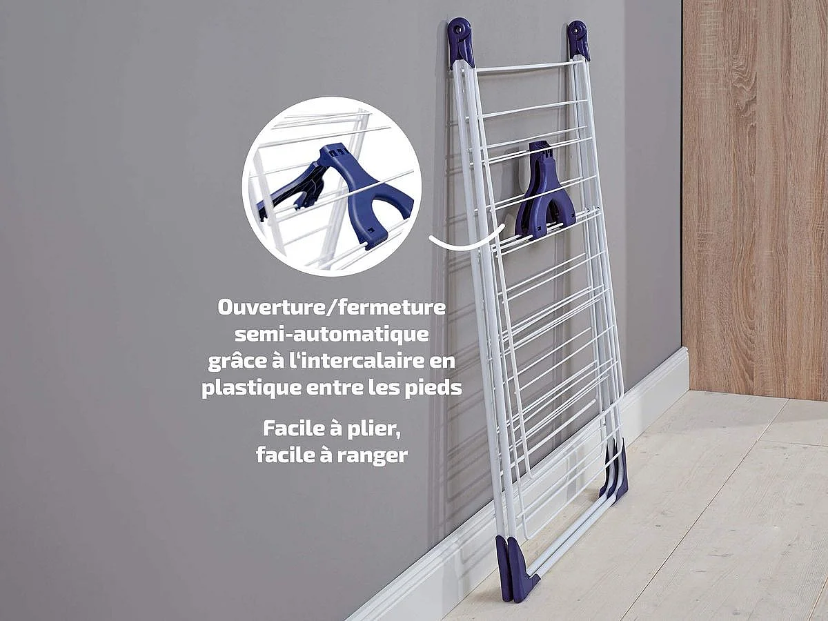 Étendoir à linge 25 m d'étendage et ailettes réglables en hauteur, blanc