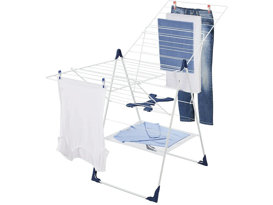 Étendoir à linge 25 m d'étendage et ailettes réglables en hauteur, blanc
