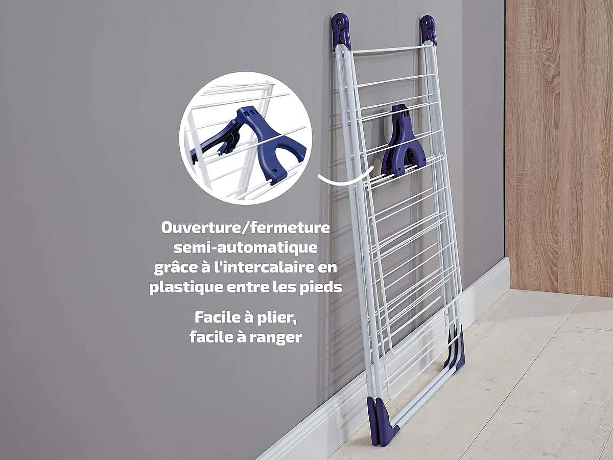 Étendoir à linge 20 m d'étendage et ailettes réglables en hauteur, blanc