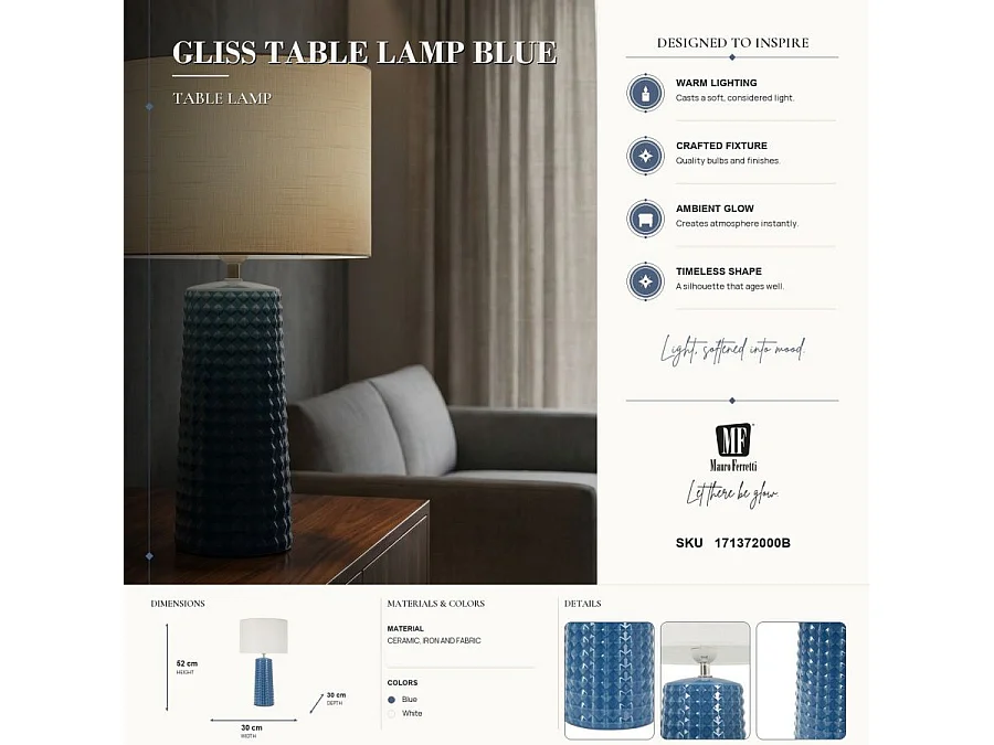 Lampe à Poser en Céramique "Gliss" 52cm Bleu