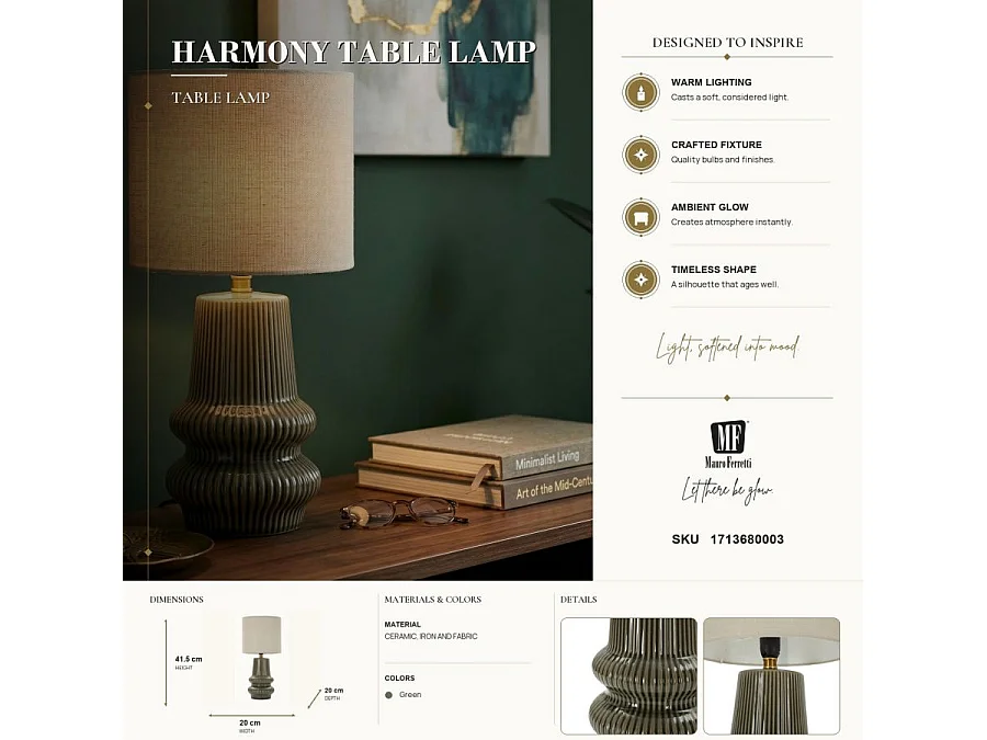 Lampe à Poser en Céramique "Harmony" 41cm Vert