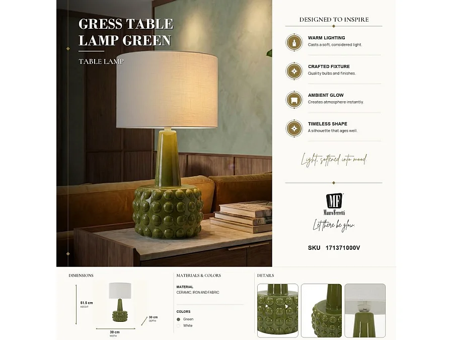Lampe à Poser en Céramique "Gress" 51cm Vert