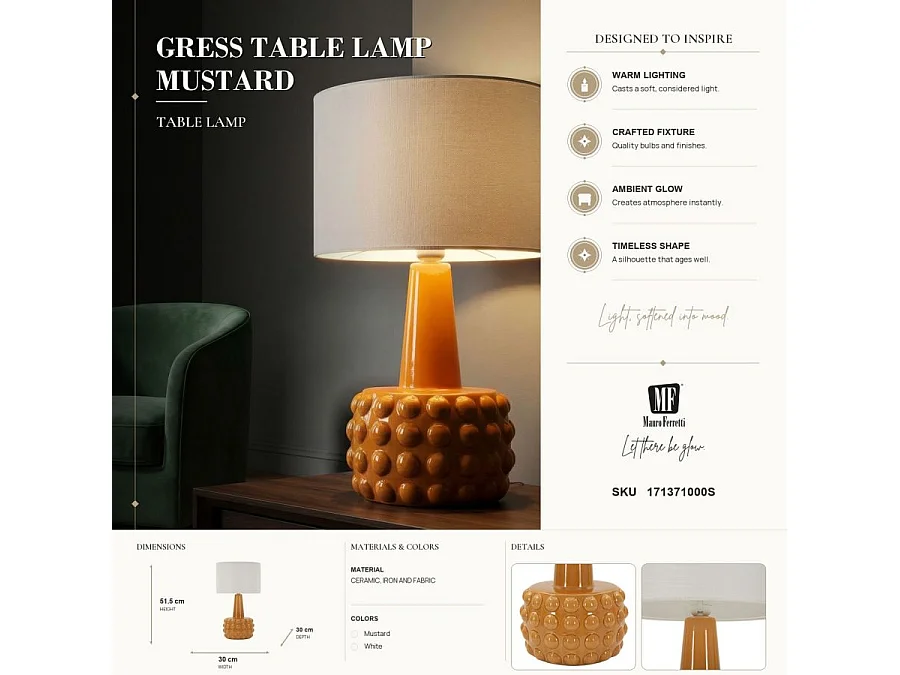 Lampe à Poser en Céramique "Gress" 51cm Moutarde