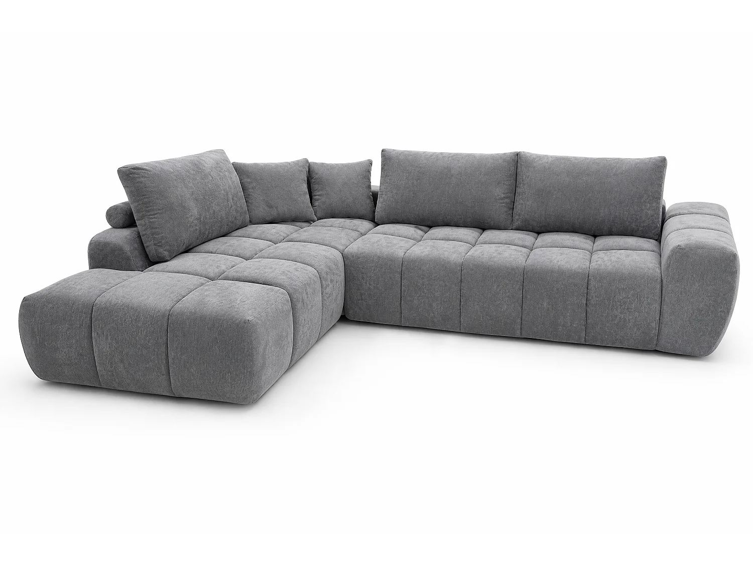 Canapé d’angle compressé 4 places avec méridienne en tissu gris - Homeluxury
