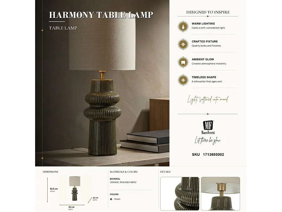 Lampe à Poser en Céramique "Harmony" 64cm Vert