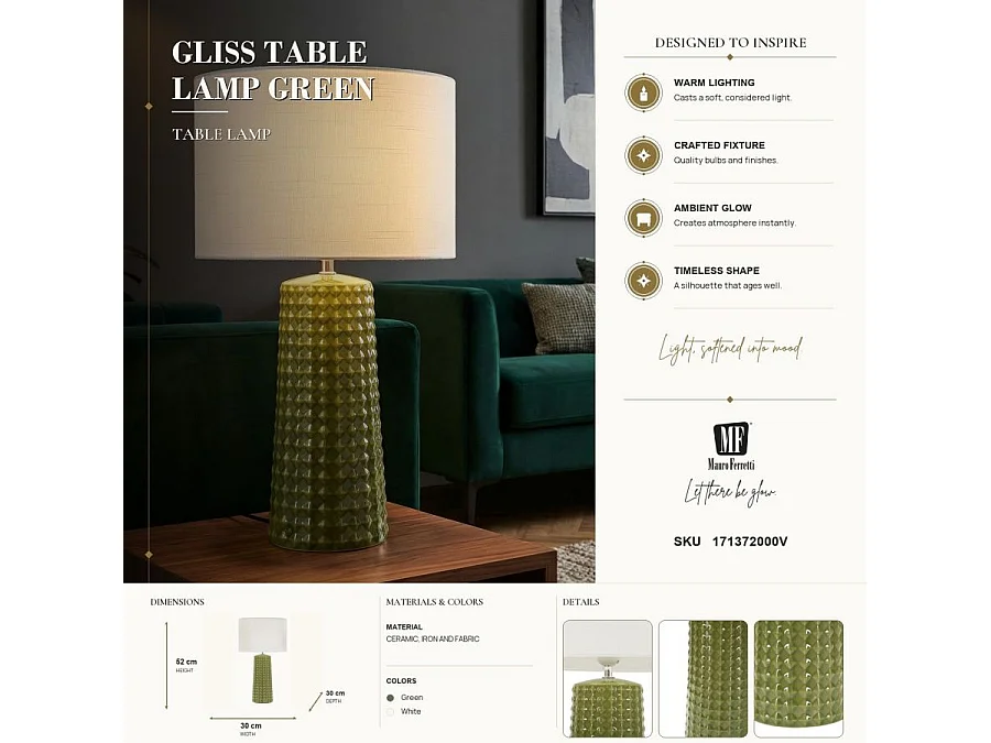 Lampe à Poser en Céramique "Gliss" 52cm Vert