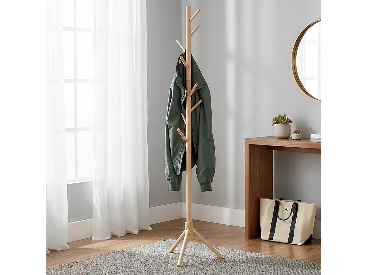 Porte-Manteau 8 Crochets "Roman" 174cm Naturel