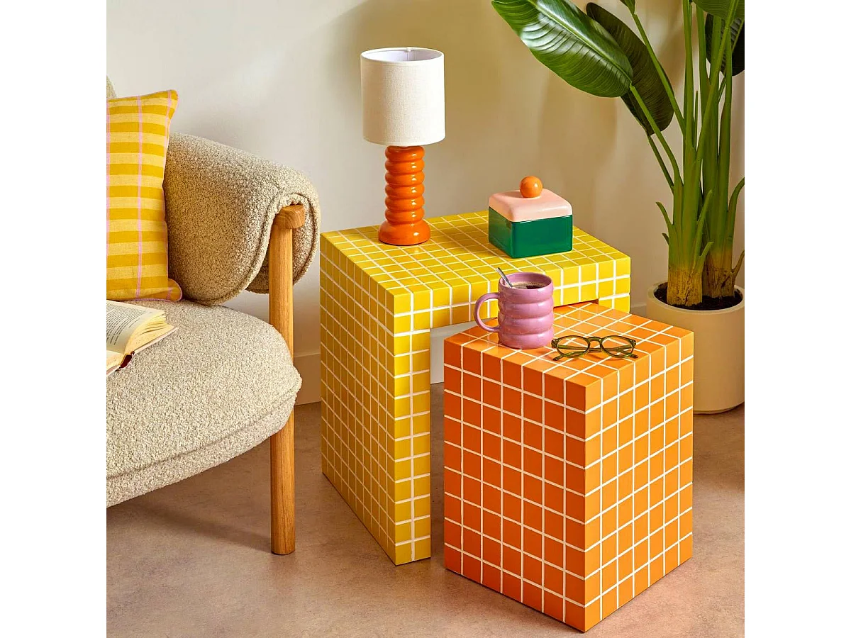 Lot de 2 Tables d'Appoint "Betsy" 45cm Jaune & Orange