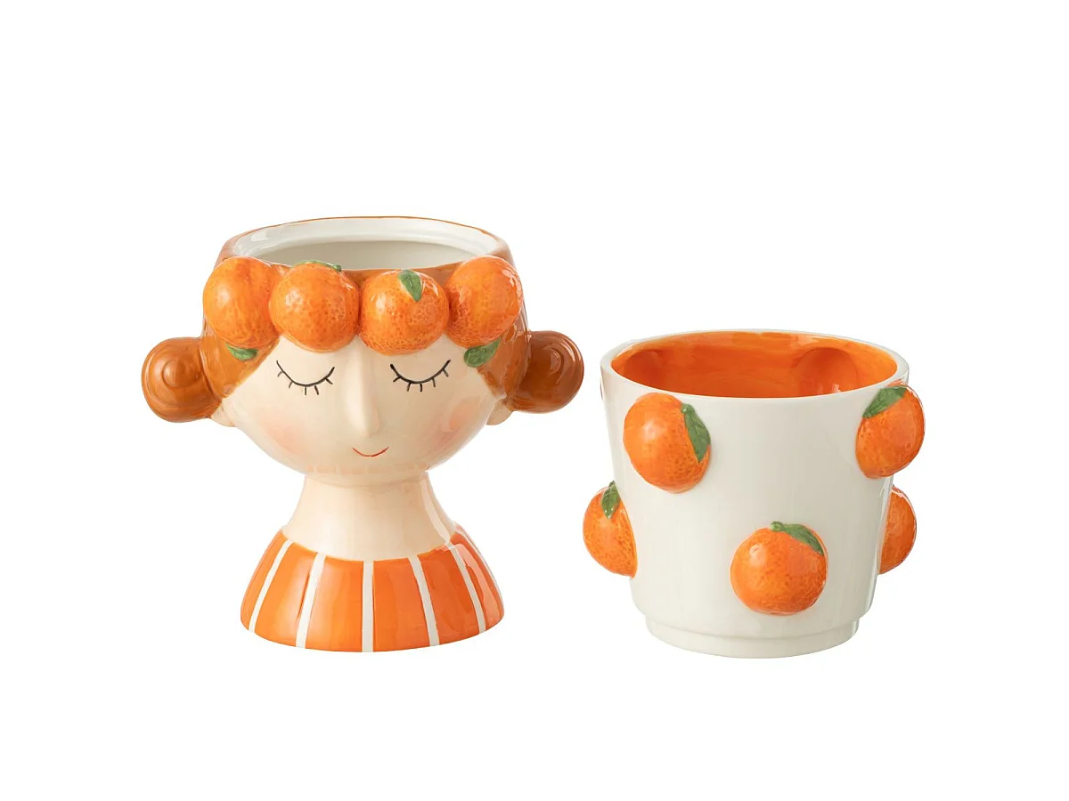 Cache-Pot en 2 Parties "Fille Orange" 30cm Multicolore